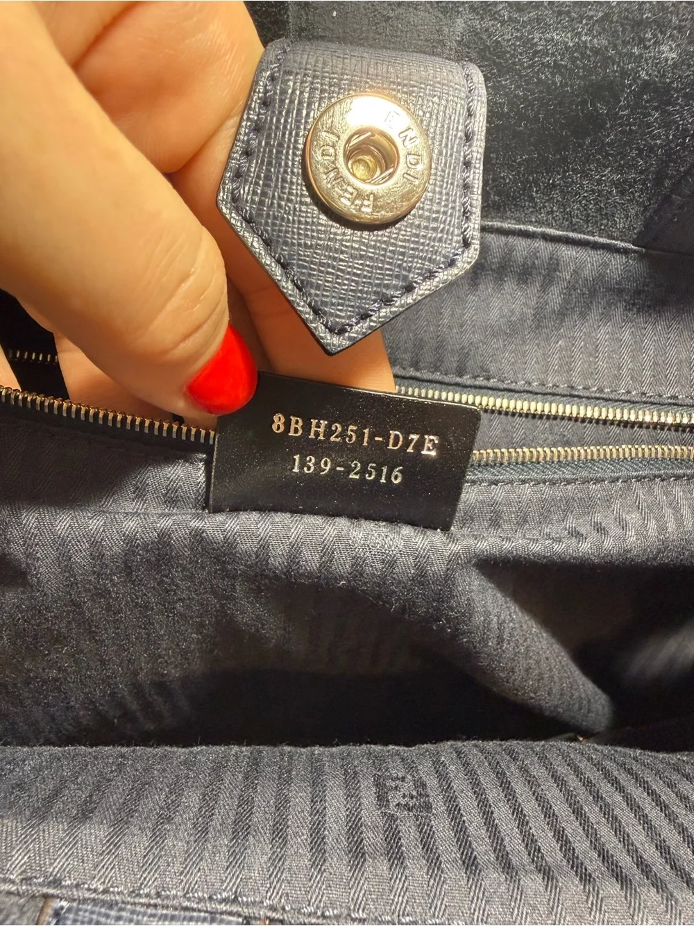 Fendi Navy Blue Grained Leather Tote